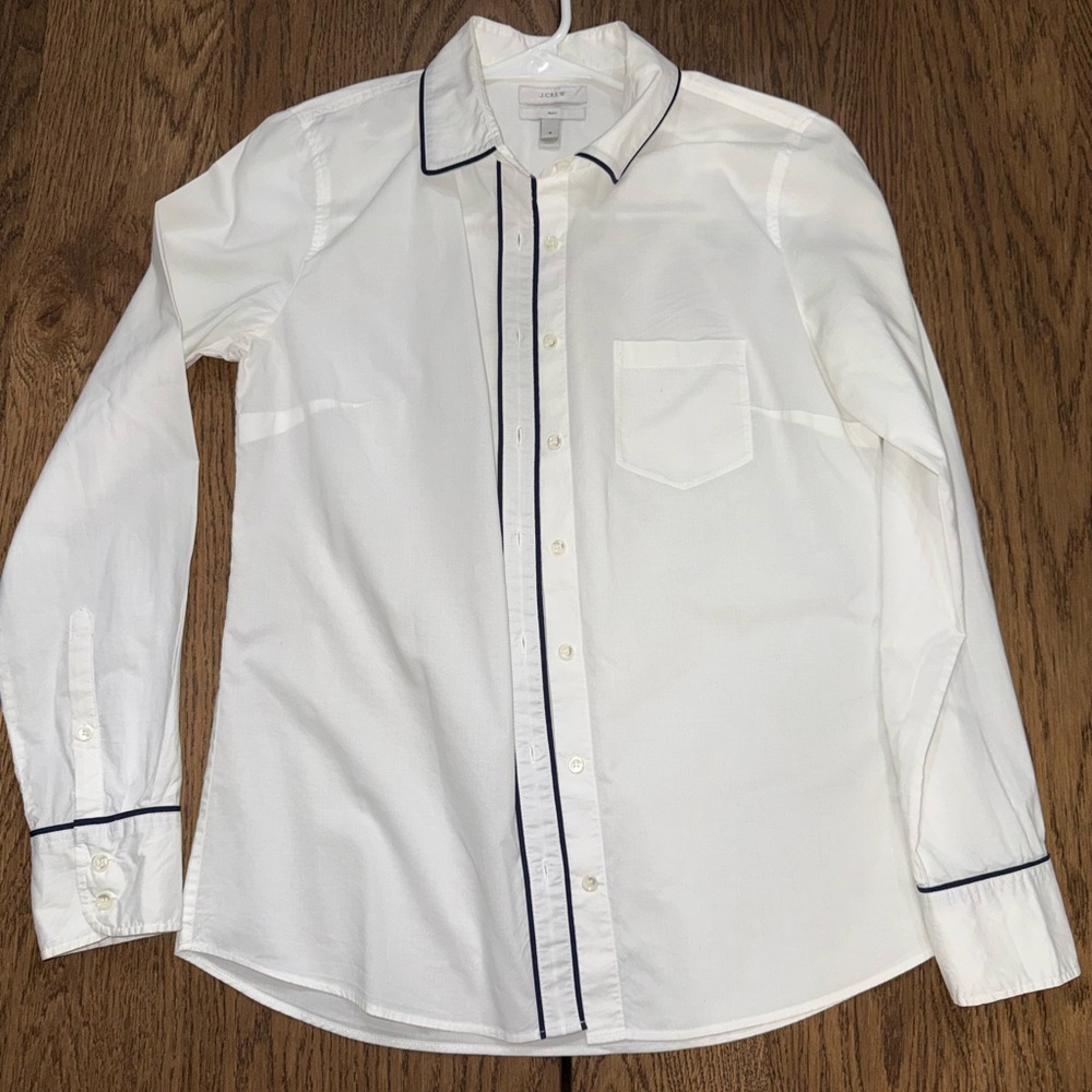 J. Crew White “Boy” Button down Shirt with Black Accents SZ 4